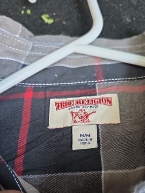 True Religion Gray and Red Plaid Shirt